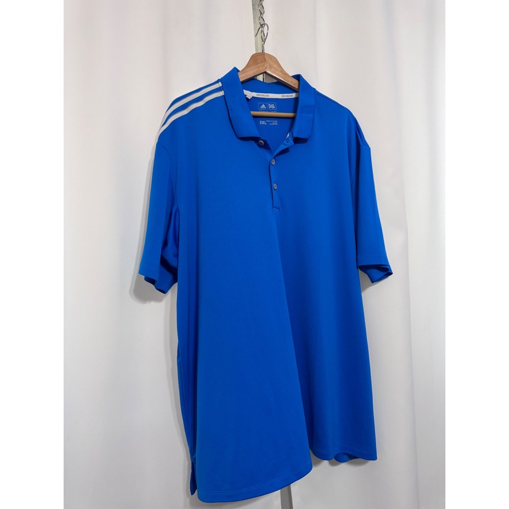 Adidas Golf Climacool Polo Shirt Mens 2XL Blue 3-Stripe Short Sleeve Athletic